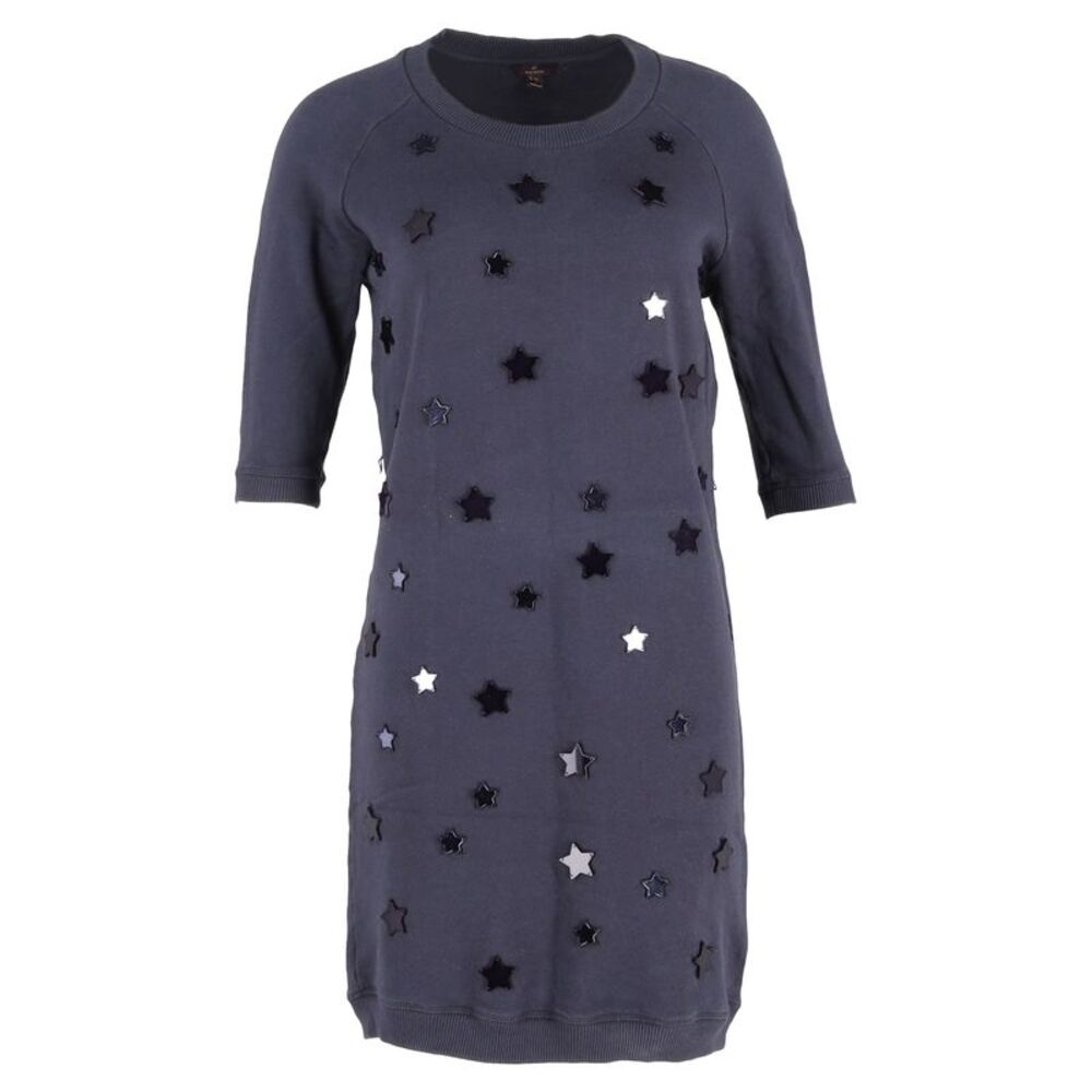 Mulberry Star-Embellished Mini T-Shirt Dress in Navy Blue Cotton